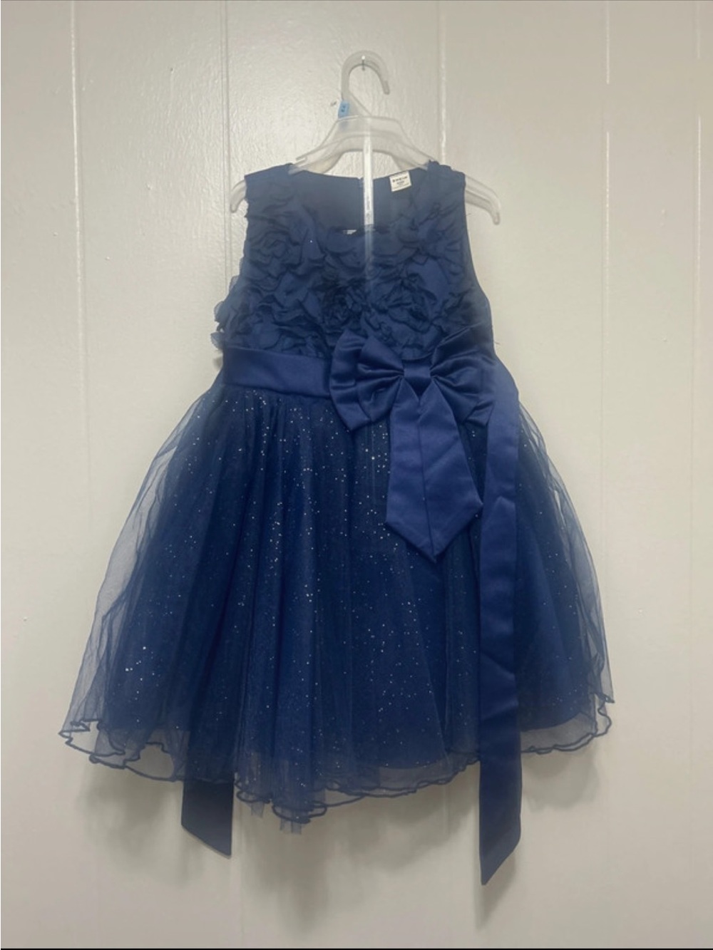 Girls Navy Sparkle Tulle Dress with Bow Accent